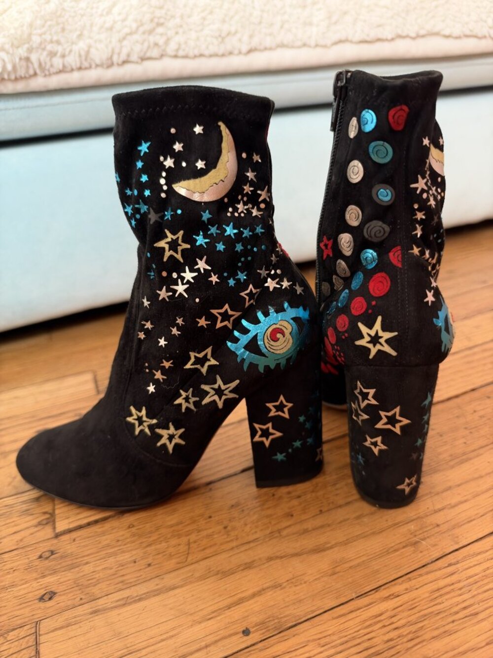 Valentino Garavani Astro Couture Black Suede Star Moon Ankle Boots 36.5